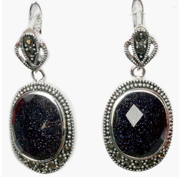 Boucles d'oreilles pendantes Vintage, bijoux en argent 925, sable bleu naturel, Jade marcassite, 11/2 pouces