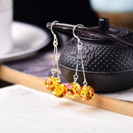 Boucles d'oreilles pendantes Vintage fleur d'ambre pour les femmes japonais sud-coréen tempérament de goutte