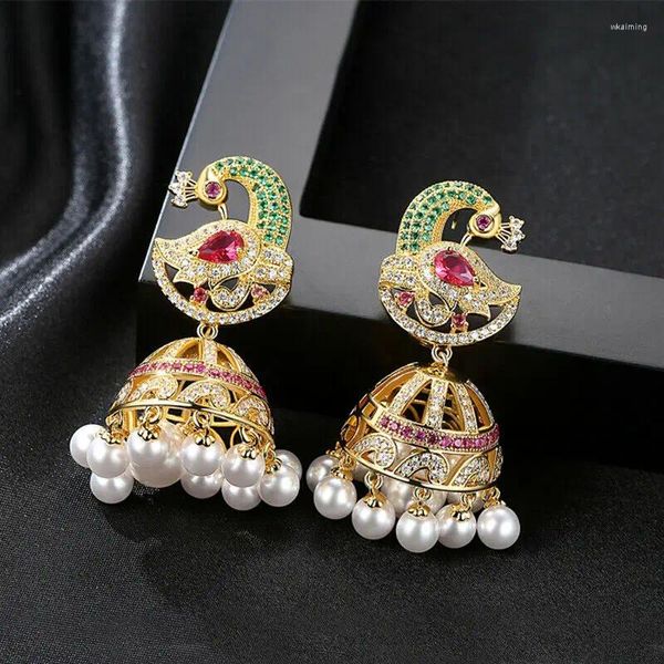 Boucles d'oreilles pendantes Vintage, perles de cristal, phénix Jhumka Jhumki, goutte d'eau, cloches ethniques en Zircon, bijoux pour femmes, cadeaux Bollywood