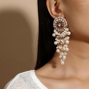 Boucles d'oreilles pendantes Vintage grande goutte ronde pour femmes perles ethniques Boho Long pendentif perle gland bijoux