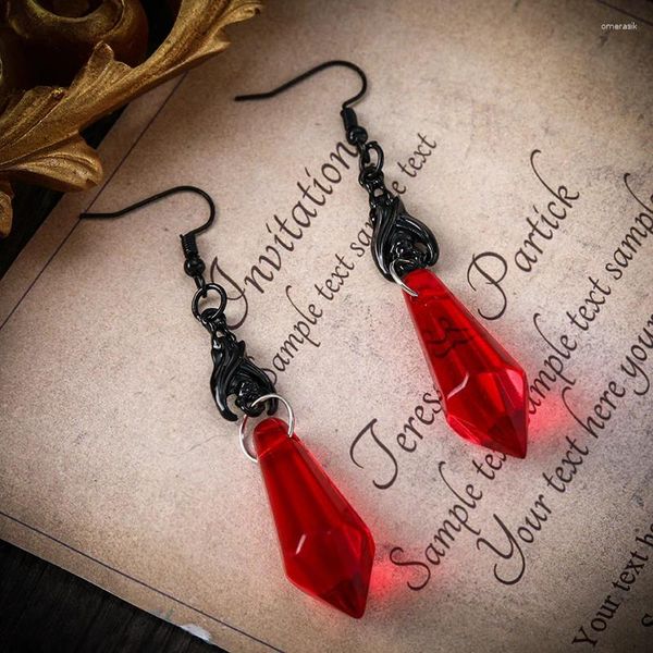 Boucles d'oreilles en pente vintage Black Bat rouge faux cristal Gothic Gothic Gothic for Women Lovers Halloween