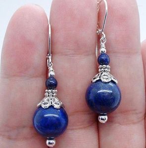 Pendientes colgantes Vintage azul lapislázuli colgante de cuentas redondas para mujer joyería Tribal Metal Color plata antiguo étnico