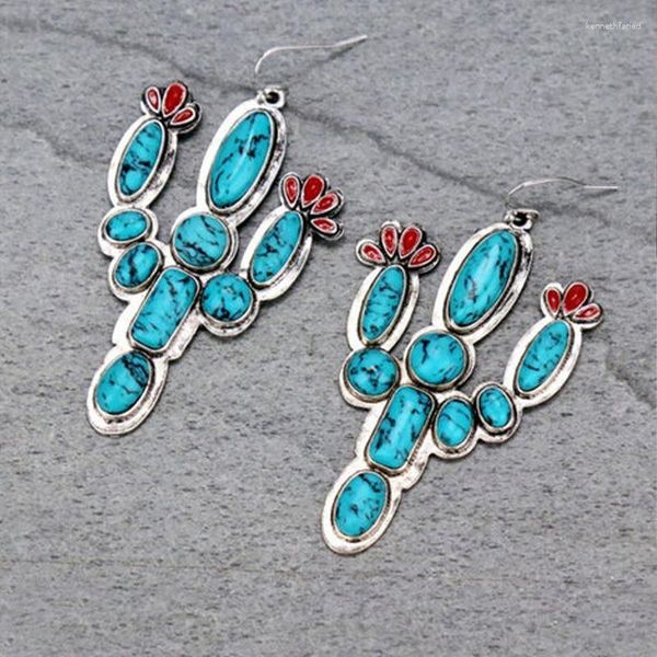 Pendientes colgantes Vintage piedra azul Cactus mujer moda Bohemia colgante para 2023 joyería fiesta venta al por mayor Aretes