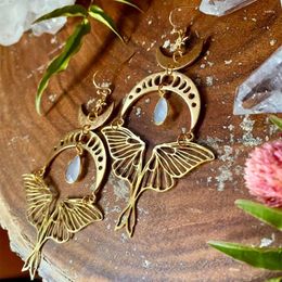 Boucles d'oreilles pendantes Vintage bohème exagérée lune de papillon pour les femmes conception creuse créative pierre de lune bijoux de fête cadeaux