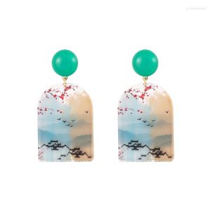 Dange oorbellen vintage Chinees kleurrijk landschap schilderen acryl voor vrouwen mode sieraden zomer feest geschenken 2023 ooraccessoires