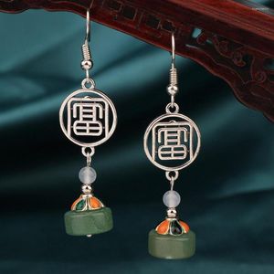 Boucles d'oreilles pendantes Vintage Style chinois ethnique ancien cloisonné goutte longues pierres naturelles pour les femmes 2023 bijoux