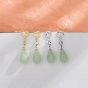 Boucles d'oreilles pendantes Vintage Style chinois, éventail en métal, Jade pour femmes et filles, couleur argent doré, cadeau délicat