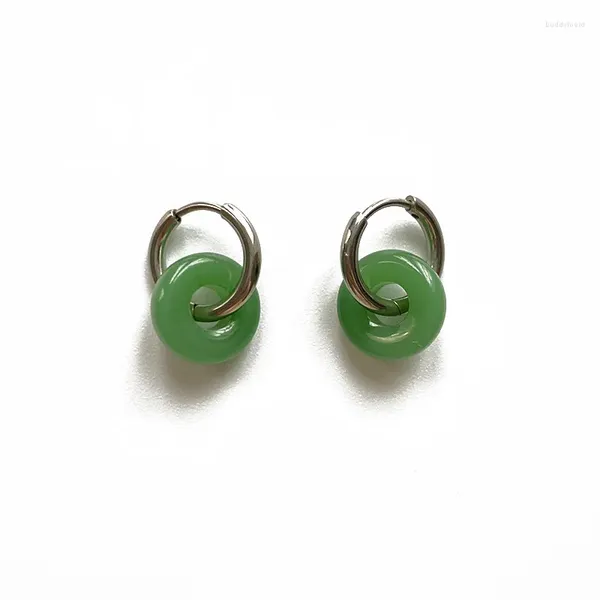 Boucles d'oreilles pendantes Vintage Style chinois fille épicée vert Jade perlé Y2k pour les femmes été doux Cool anneau circulaire oreille bijoux cadeaux