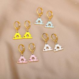Boucles d'oreilles pendantes Vintage cercle Triangle pendentif pour femmes rose bleu jaune goutte d'huile géométrique oreille goujon tendance percé bijoux
