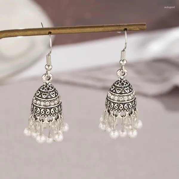 Pendientes colgantes Vintage clásico borla campana estilo étnico para mujer colgante de circón con incrustaciones joyería Jhumka exagerada