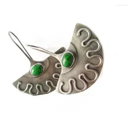 Pendientes colgantes Vintage hoja de Ginkgo clásica para mujer diseño 2024 piedra verde Color plata gancho con incrustaciones joyería de moda