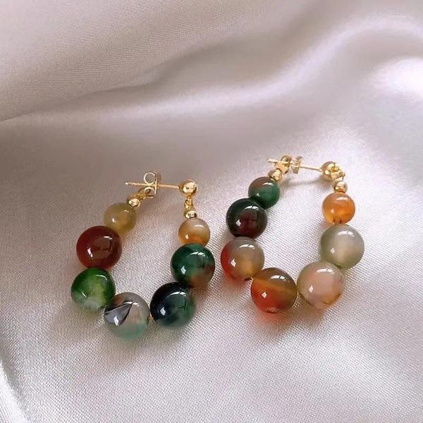 Boucles d'oreilles pendantes Vintage en pierre naturelle colorée pour femmes, bijoux ethniques en Agate de cristal coloré, vente en gros, 2024