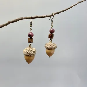 Boucles d'oreilles pendantes Vintage créatives en chêne géométrique pour femmes et filles, personnalité, plante fruitière faite à la main, bijoux en bois, cadeaux