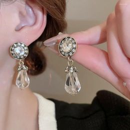 Boucles d'oreilles en peluche vintage Crystal Stud géométrique français rétro-oreille rond