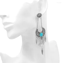 Boucles d'oreilles pendantes Vintage pour femmes, style bohème avec pierre, bijoux tribaux occidentaux