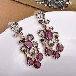 Pendientes colgantes Vintage gota chapado en oro rubí acrílico joyería turca