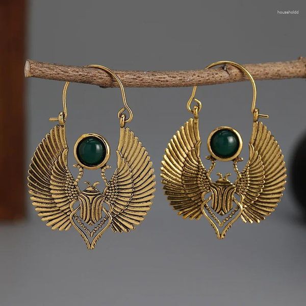 Boucles d'oreilles pendantes Vintage d'inspiration égyptienne, ailes sacrées, scarabée, grands cerceaux gitane Tribal pour femmes, couleur or, cadeau de fête