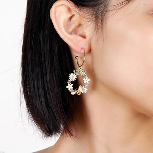 Boucles d'oreilles pendantes Vintage élégant grand cercle fleur pour femmes mode strass abeille insecte forme boucle d'oreille goutte