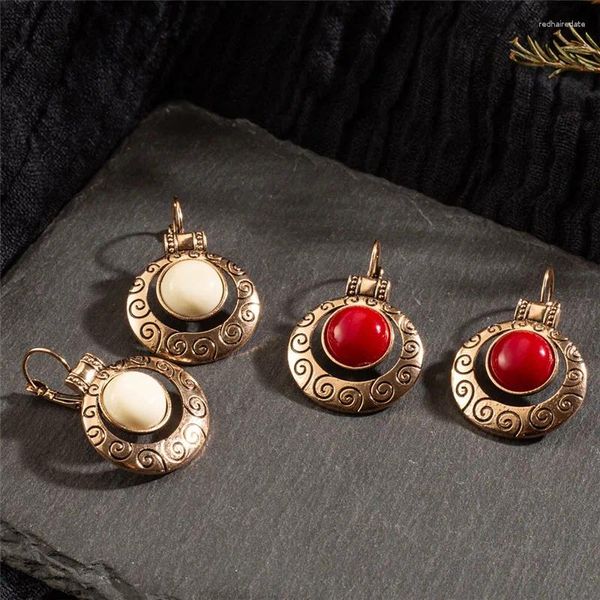 Boucles d'oreilles pendantes Vintage ethnique bohème pour femmes Bijoux grand cercle rond paillettes géométriques pierres rouges boucle d'oreille goutte Brincos Bijoux