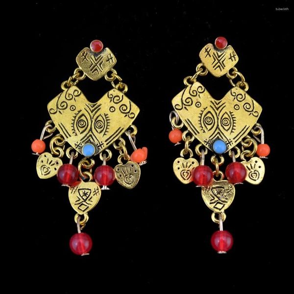 Pendientes colgantes de cuentas de resina colorida vintage de borde de borde para mujeres bohemio gitano tribal joya turca turca afgana joyas