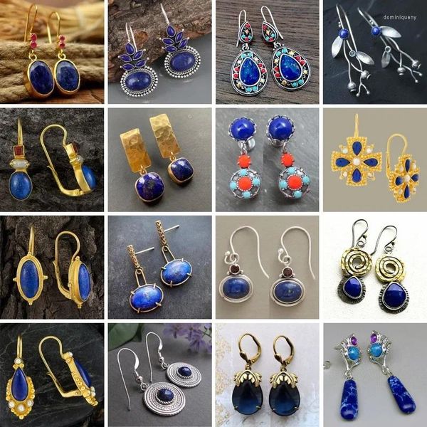 Boucles d'oreilles pendantes Vintage ethnique Faux Lapis Lazuli goutte pour femmes bohème créatif bleu foncé accessoires bijoux personnalisés