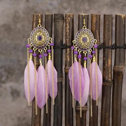 Boucles d'oreilles pendantes Vintage ethnique plume gland pour femmes longue frange chaîne goutte pendante femmes filles bijoux accessoires
