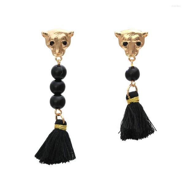 Pendientes colgantes Vintage étnico cabeza de leopardo borla cuenta de moda para mujer accesorios de joyería regalo