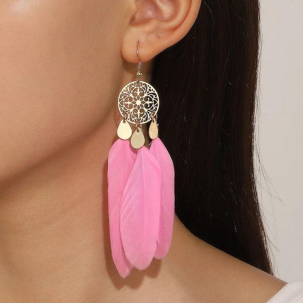 Pendientes colgantes de estilo étnico vintage Montnets Montnets Feather Bohemio Tassel