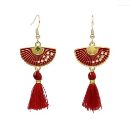 Boucles d'oreilles pendantes Vintage en forme d'éventail, motif de fleur de Lotus, accessoires de robe de soirée rouge, mode africaine, bijoux pour femmes, boucles d'oreilles de vacances