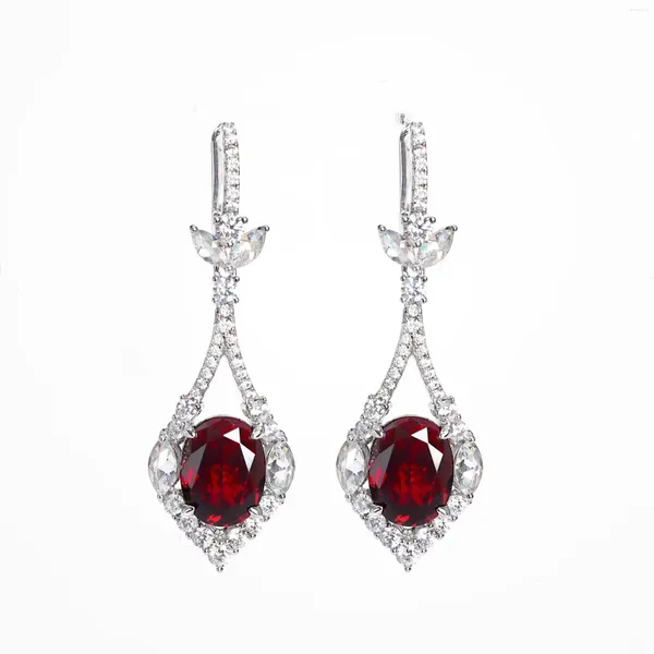 Boucles d'oreilles pendantes Vintage mode Simulation rubis goutte boucle d'oreille 925 en argent Sterling carbone Zircon pendentif Dangler dames bijoux fins