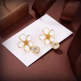 Boucles d'oreilles pendantes Vintage forme florale boucle d'oreille avec cristal goutte d'eau bijoux dames fête exagérée plaqué or grande fleur