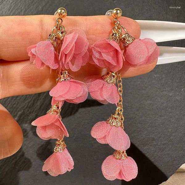 Pendientes colgantes Accesorios de flores vintage para mujer Pendiente largo Encanto clásico Joyería de hilo romántica Exquisita joyería de estilo coreano