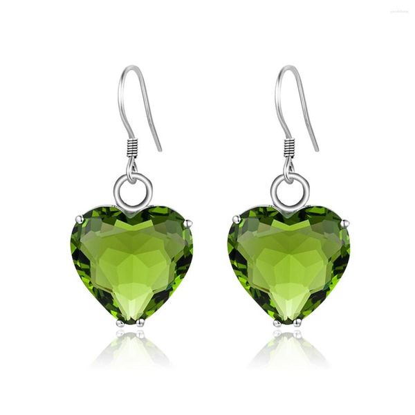 Boucles d'oreilles en peluche Drop de pierres précieuses vintage pour femmes 925 Silver Luxury Peridot Heart Cut Party Anniversary Gift Fine Bijoux en