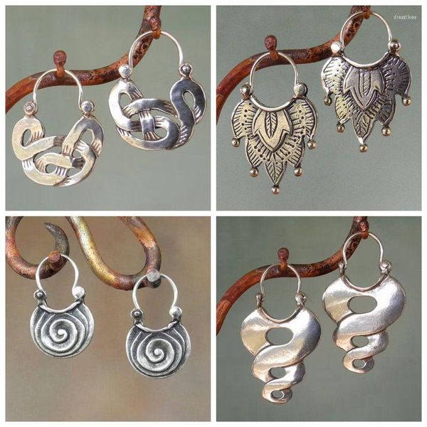 Boucles d'oreilles pendantes Vintage géométrique ventilateur conception gitane Curl pour femmes bijoux Tribal creux spirale enroulement suspendus boucle d'oreille