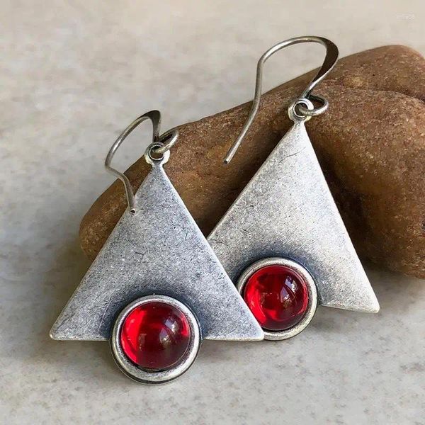Boucles d'oreilles pendantes Vintage Triangle géométrique pour femmes, pendentif en pierre de résine rouge, bijoux à la mode 2024 Pendientes Aretes