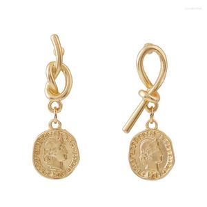 Boucles d'oreilles pendantes Vintage couleur or émail Portrait pièce pendentif goutte pour femmes filles géométrique torsadé femme bijoux accessoires cadeau