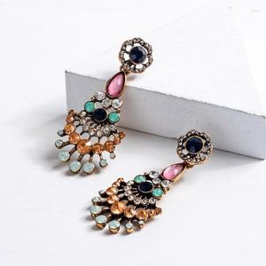 Boucles d'oreilles pendantes Vintage couleur or perles de cristal rose vert clair longue goutte pour les femmes grand pendentif Beige boucle d'oreille bijoux de mode