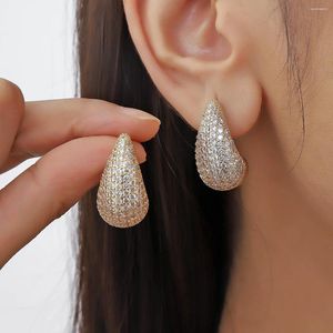 Boucles d'oreilles pendantes Vintage couleur or plaqué gros dôme goutte pour femmes brillant en acier inoxydable épais Zircon incrusté larme boucle d'oreille