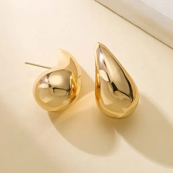 Boucles d'oreilles en pente vintage gold gouttes de dôme gros plaqué pour femmes en acier inoxydable brillant