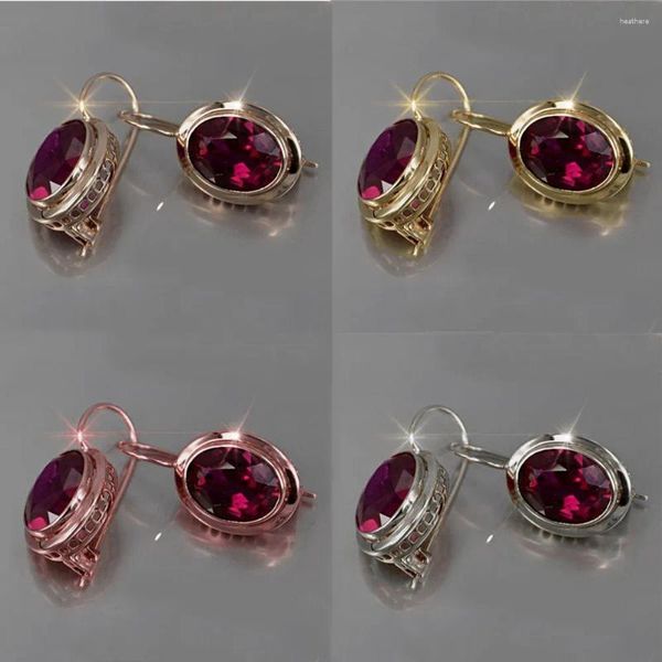 Boucles d'oreilles pendantes Vintage couleur or rouge cristal Zircon pour femmes, incrustation de pierre CZ, goutte, bijoux cadeaux de mariage