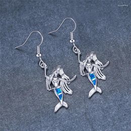 Boucles d'oreilles pendantes Vintage couleur or argent mariage blanc bleu opale pierre cheveux longs sirène goutte pour les femmes fête