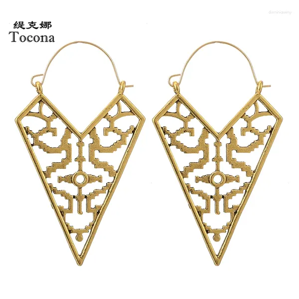 Boucles d'oreilles pendantes Vintage pour femmes, couleur or argent, goutte d'eau, Triangle géométrique creux, bijoux de fête indienne, vente en gros, 9663