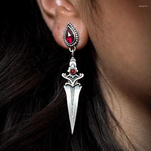Dangle boucles d'oreilles Vintage gothique personnalité poignard pour les femmes incrustation pierre rouge mode Simulation lame gland goutte Piercing Jewe