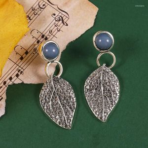 Boucles d'oreilles pendantes Vintage gris longue feuille goutte lustre ethnique plume accessoires femmes gitane Boho tibétain bijoux