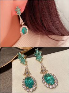 Boucles d'oreilles pendantes Vintage vert cristal émeraude pierres précieuses diamants goutte pour femmes couleur or Royal bijoux de luxe Brincos accessoires