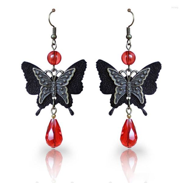 Boucles d'oreilles pendantes Vintage Grunge papillon pour femme rouge noir perles pendentif esthétique gothique Halloween bijoux mode coréenne