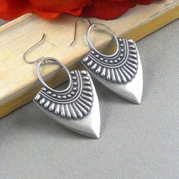 Boucles d'oreilles pendantes Vintage Gypsy métal géométrique pour femmes bijoux tribaux Antique couleur argent bouclier graver Triangle goutte d'eau boucle d'oreille