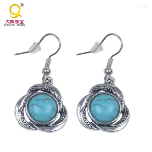 Boucles d'oreilles en peluche vintage Hurlite Blue Dropwater Shape Tibetan Jewelry Hippie Bohemian Gypsy Collection