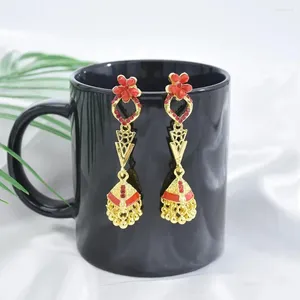 Boucles d'oreilles pendantes Vintage Jhumka pour femmes, métal doré, fleur, cloche en cristal, pompon perlé, fête, charme gitane, bijoux cadeau