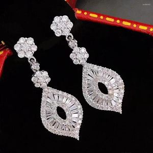 Dange oorbellen Vintage Lady Diamond Earring 925 Sterling Silver Wedding Drop for Women Bridal Promise Engagement Party Sieraden